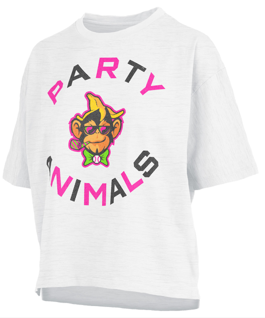 WOMEN'S Party Animals Hilton Motley Mid Rise Tee - White