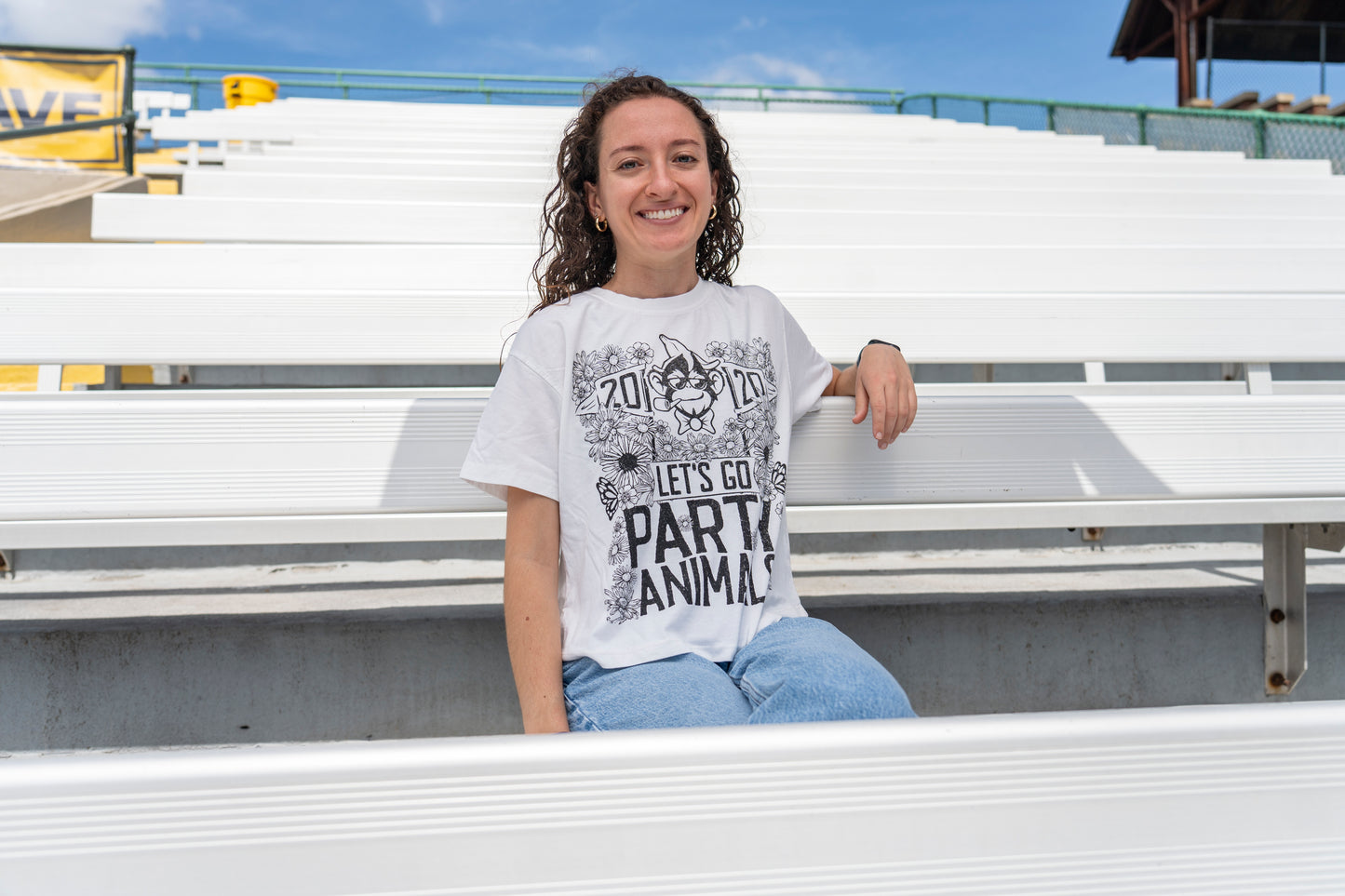 WOMENS Pressbox Party Animals Jasmine Ivory Crop Tee