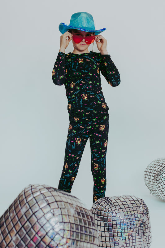 YOUTH Party Animals Neon Pajama Set - Black