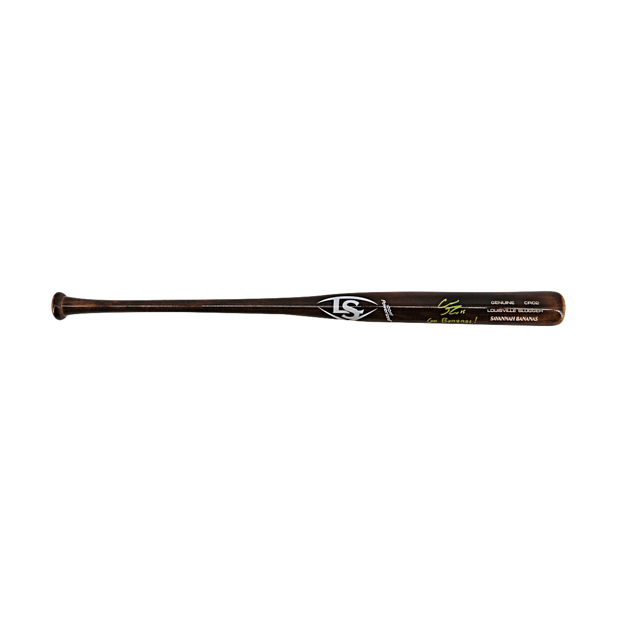 Robert Anthony Cruz Savannah Bananas Autographed Inscribed 'Go Bananas' LS CR02 Game Model Brown 2025 Bat
