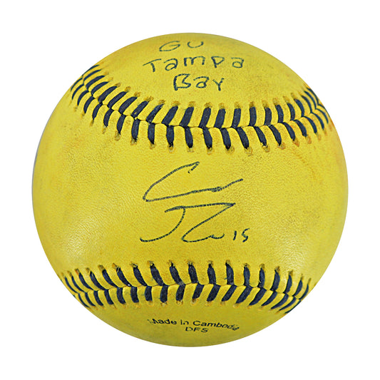 Robert Anthony Cruz Savannah Bananas Autographed and Inscribed Game Used Banana Ball from 3/15/25 at Tampa - Bottom 7 Foul Ball