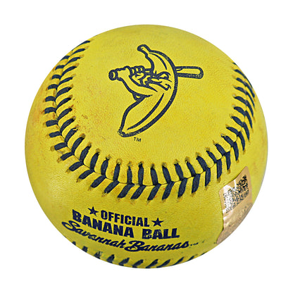 Robert Anthony Cruz Savannah Bananas Autographed and Inscribed Game Used Banana Ball from 3/15/25 at Tampa - Bottom 7 Foul Ball