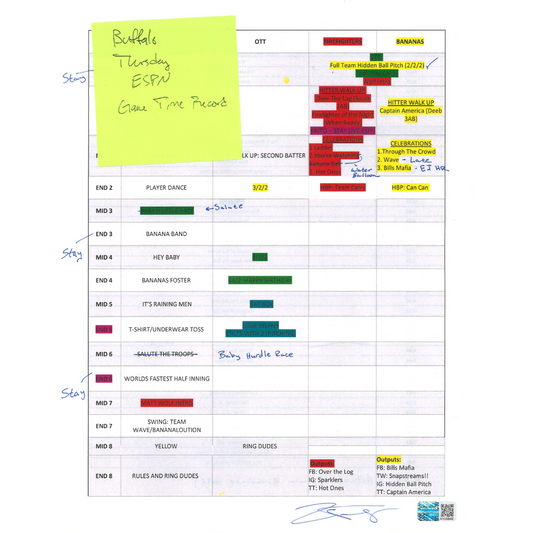 Savannah Bananas July 5, 2024 Buffalo Show Script - Director of Entertainment: Zach Frongillo