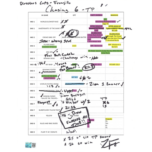 Savannah Bananas August 10, 2024 Cleveland Show Script - Director of Entertainment: Zach Frongillo