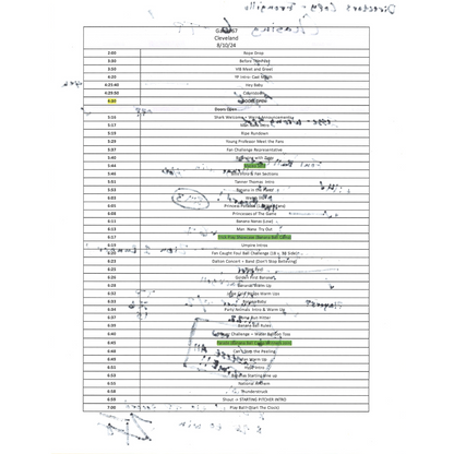 Savannah Bananas August 10, 2024 Cleveland Show Script - Director of Entertainment: Zach Frongillo