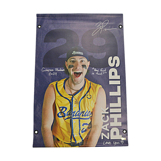 Zack Phillips Inscribed Only Savannah Bananas 2024 Grayson Stadium 24"x35" Vinyl Banner