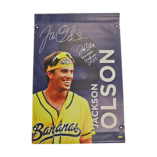 Jackson Olson Autographed Inscribed Savannah Bananas 2024 Grayson Stadium 24"x35" Vinyl Banner