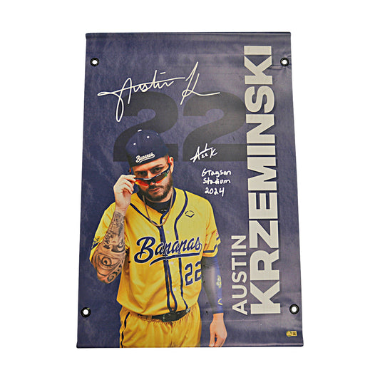 Austin Krzeminski Autographed Inscribed Savannah Bananas 2024 Grayson Stadium 24"x35" Vinyl Banner
