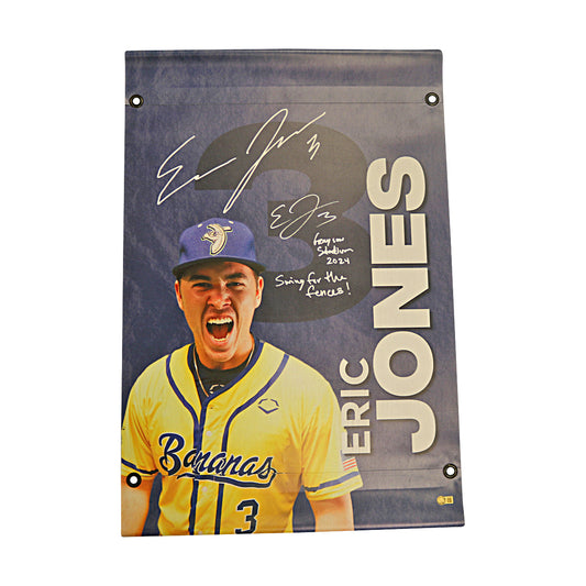 Eric Jones Autographed Inscribed Savannah Bananas 2024 Grayson Stadium 24"x35" Vinyl Banner