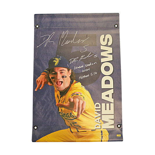 David Meadows Autographed Inscribed Savannah Bananas 2024 GraysonStadium 24"x35" Vinyl Banner