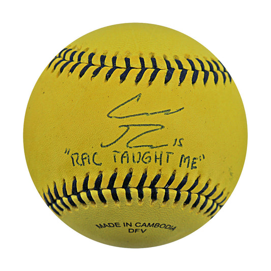 Robert Anthony Cruz Savannah Bananas Autographed Inscribed 'RAC Taught Me' Wilson Banana Ball