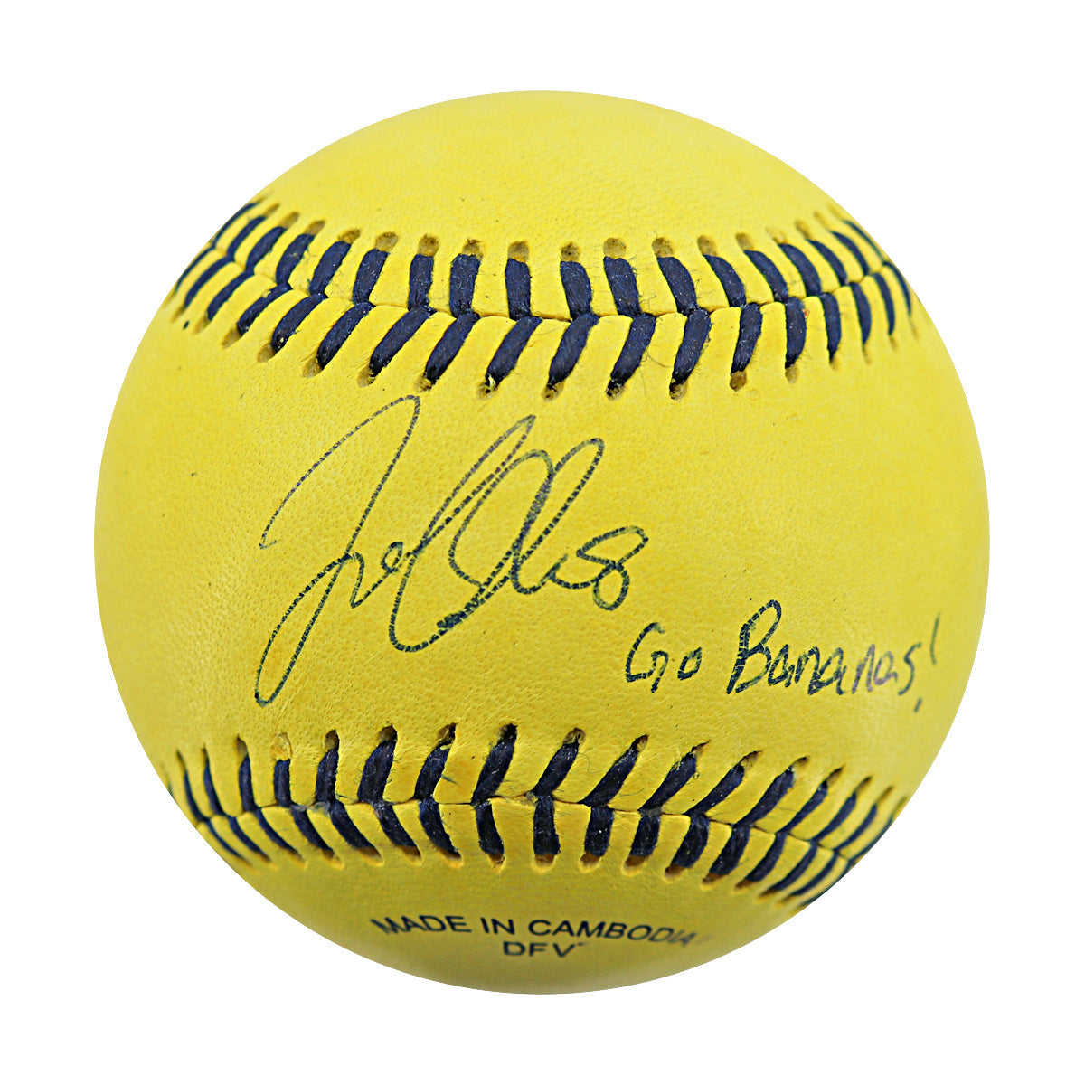 Jackson Olson Savannah Bananas Autographed Inscribed 'Go Bananas' Wilson Banana Ball