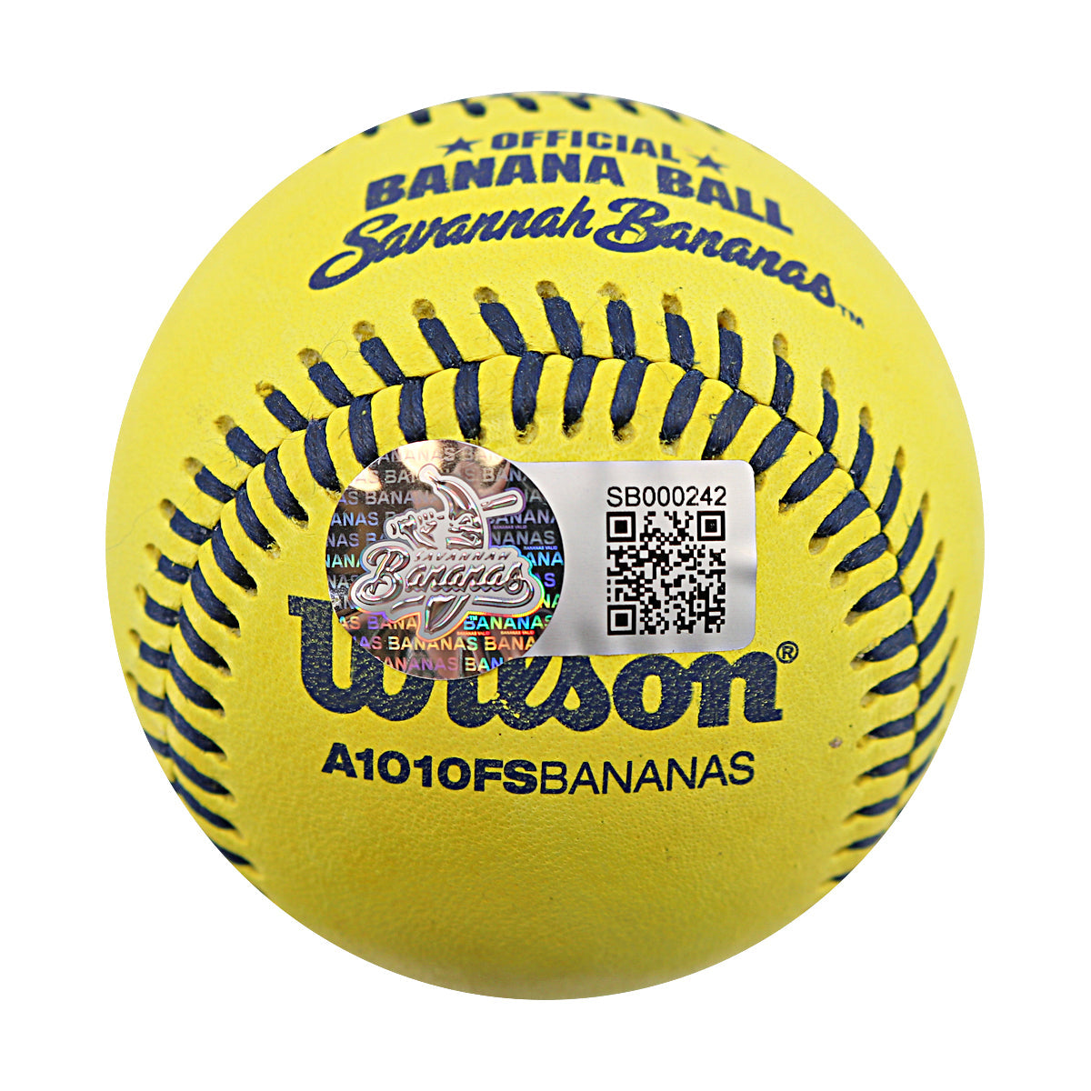 Jackson Olson Savannah Bananas Autographed Inscribed 'Go Bananas' Wilson Banana Ball