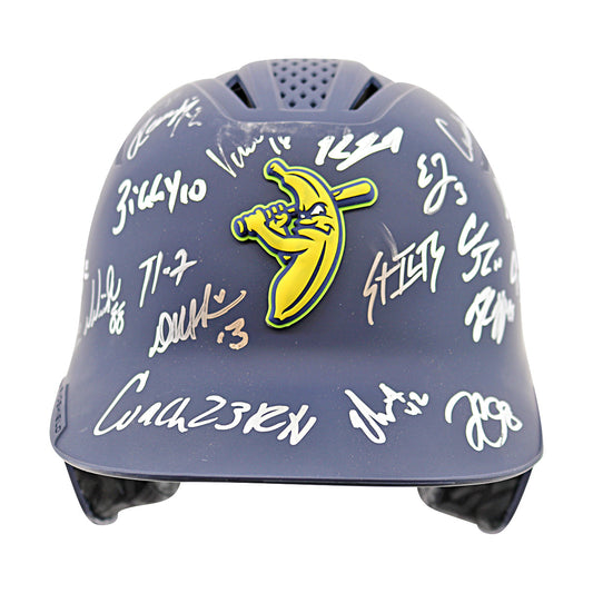 Savannah Bananas 2025 Team Autographed Game Model Navy Bananas Batting Helmet