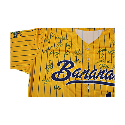Savannah Bananas 2025 Team Autographed Game Model Bananas Yellow Pinstripe Evoshield Jersey