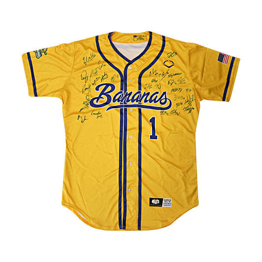 Savannah Bananas 2025 Team Autographed Game Model Bananas Yellow Evoshield Jersey