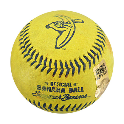 Alex Ziegler Savannah Bananas Autographed and Inscribed Game Used Banana Ball from 3/15/25 at Tampa - Bottom 5 Walk Off Hit