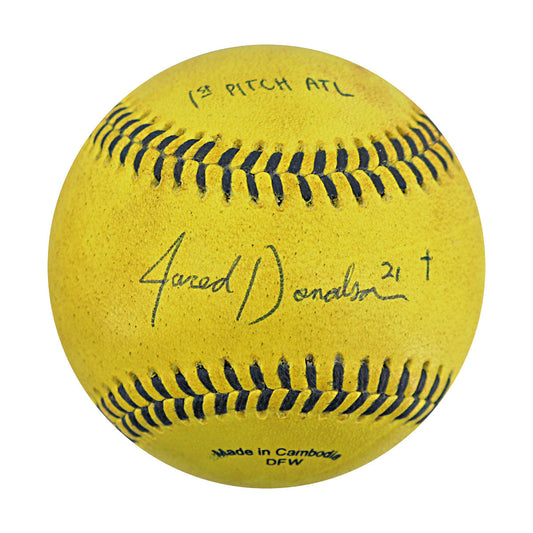 Jared Donalson Savannah Bananas Autographed and Inscribed Game Used Banana Ball from 3/29/25 at Atlanta - First Pitch of Game