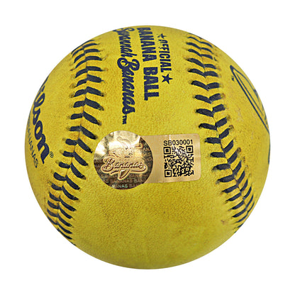 Jared Donalson Savannah Bananas Autographed and Inscribed Game Used Banana Ball from 3/29/25 at Atlanta - First Pitch of Game