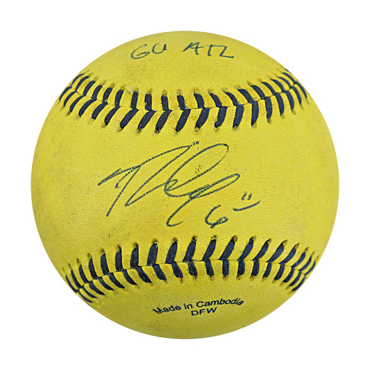 Ryan Cox Savannah Bananas Autographed and Inscribed Game Used Banana Ball from 3/29/25 at Atlanta - Top 1st First Trick Play