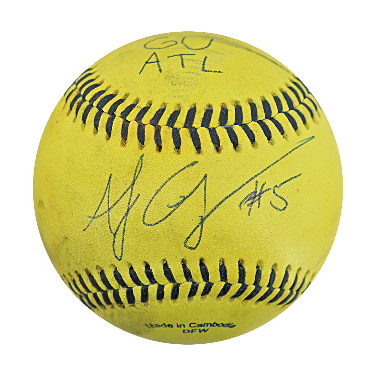 Andy Cosgrove Party Animals Autographed and Inscribed Game Used Banana Ball from 3/29/25 at Atlanta - Top 1st Foul Ball