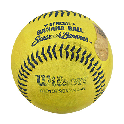 Ryan Cox Savannah Bananas Autographed and Inscribed Game Used Banana Ball from 3/29/25 at Atlanta - Top 2 Trick Play
