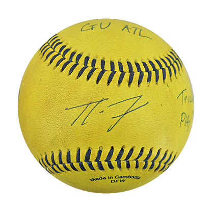 Ty Jackson Savannah Bananas Autographed and Inscribed Game Used Banana Ball from 3/29/25 at Atlanta - Top 2 Trick Play
