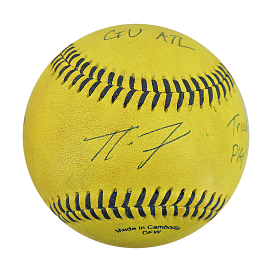 Ty Jackson Savannah Bananas Autographed and Inscribed Game Used Banana Ball from 3/29/25 at Atlanta - Top 2 Trick Play