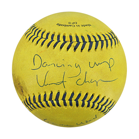 Vincent "The Dancing Umpire" Chapman Autographed and Inscribed Game Used Banana Ball from 3/29/25 at Atlanta (1 of 3)
