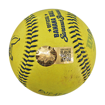 Ty Jackson Savannah Bananas Autographed and Inscribed Game Used Banana Ball from 3/29/25 at Atlanta - Top 4 Double Play