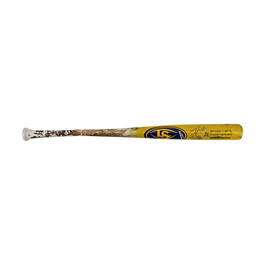 Ty Jackson Savannah Bananas Autographed and Inscribed Game Used Vincent Derubeis Model Cracked Bat from 3/29/25 at Atlanta - Bottom of 5th