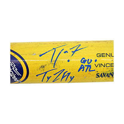 Ty Jackson Savannah Bananas Autographed and Inscribed Game Used Vincent Derubeis Model Cracked Bat from 3/29/25 at Atlanta - Bottom of 5th