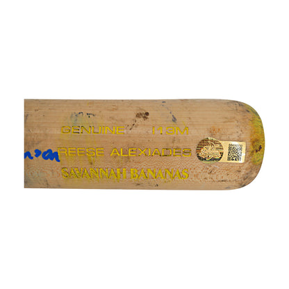 Reese Alexiades Savannah Bananas Autographed Inscribed LS I13M 3rd Inning Home Run Bat from Clemson  4/26/25