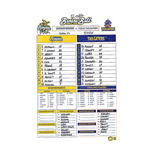Tyler Gillum & Reginald Horton Bananas Multi Signed Lineup Card 9.27.25 Houston, TX 