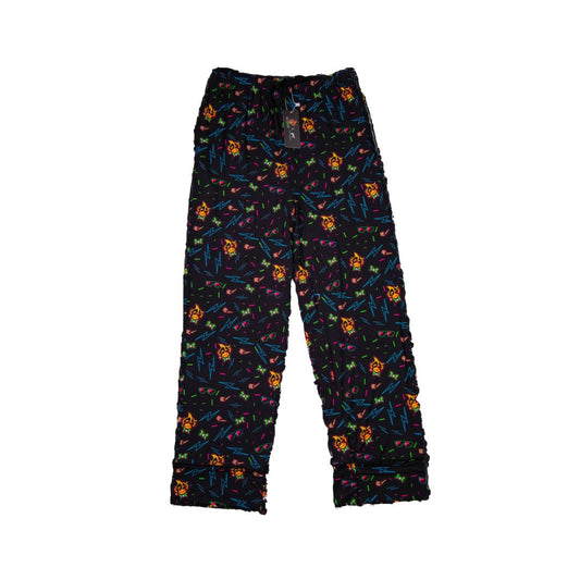 Party Animals Neon Button Down Pajama Pants - Black