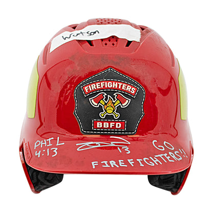 Zach Watson Autographed and Inscribed 2024 Game Worn Firefighters Helmet - Rare!