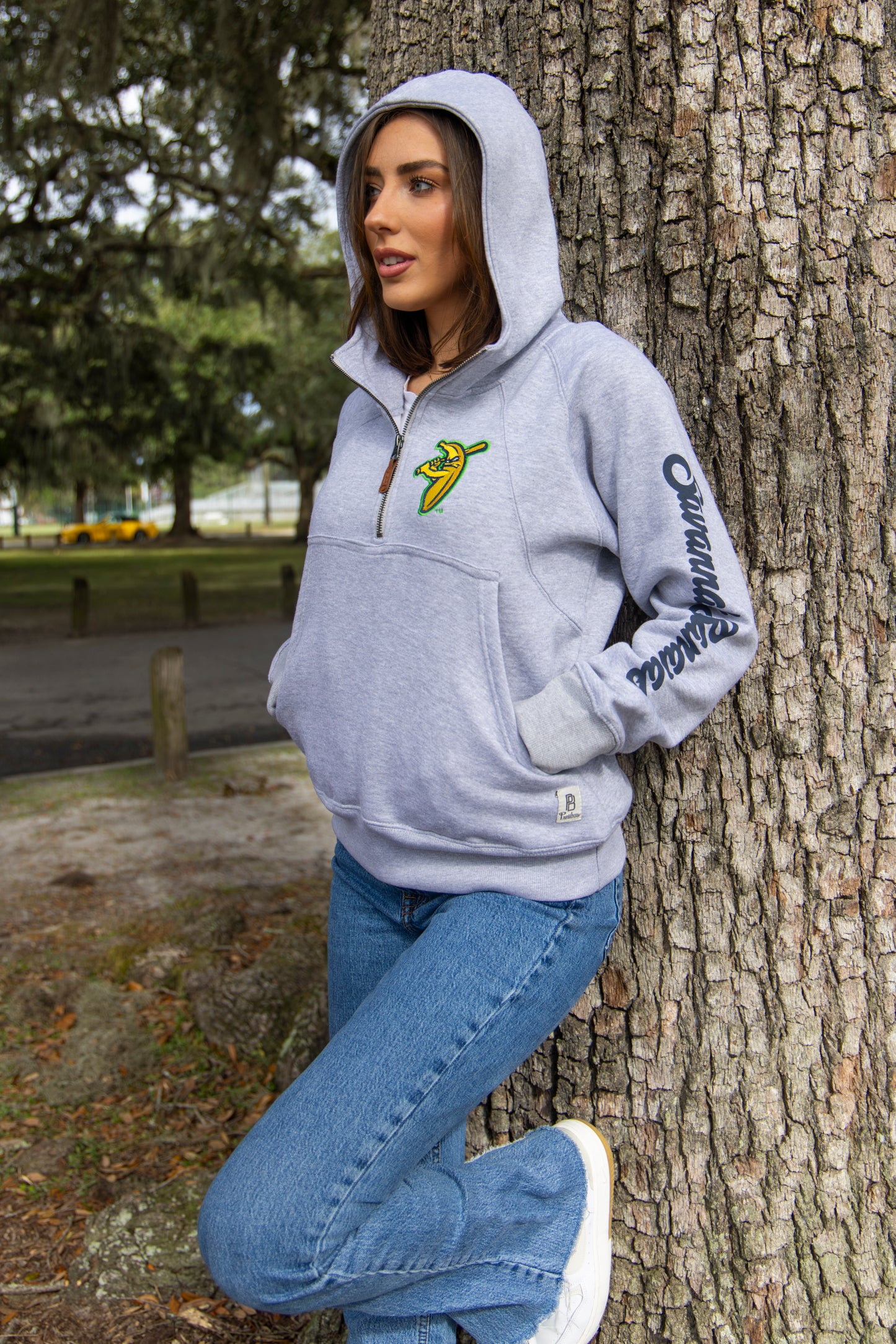 Women's Bananas Bronco Half Zip Hoodie - Ash